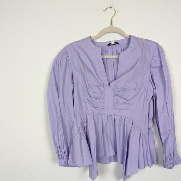 NWT Derek Lam 10 Crosby Purple Everly Handkerchief Hem Cotton Peplum Blouse - Picture 3 of 10